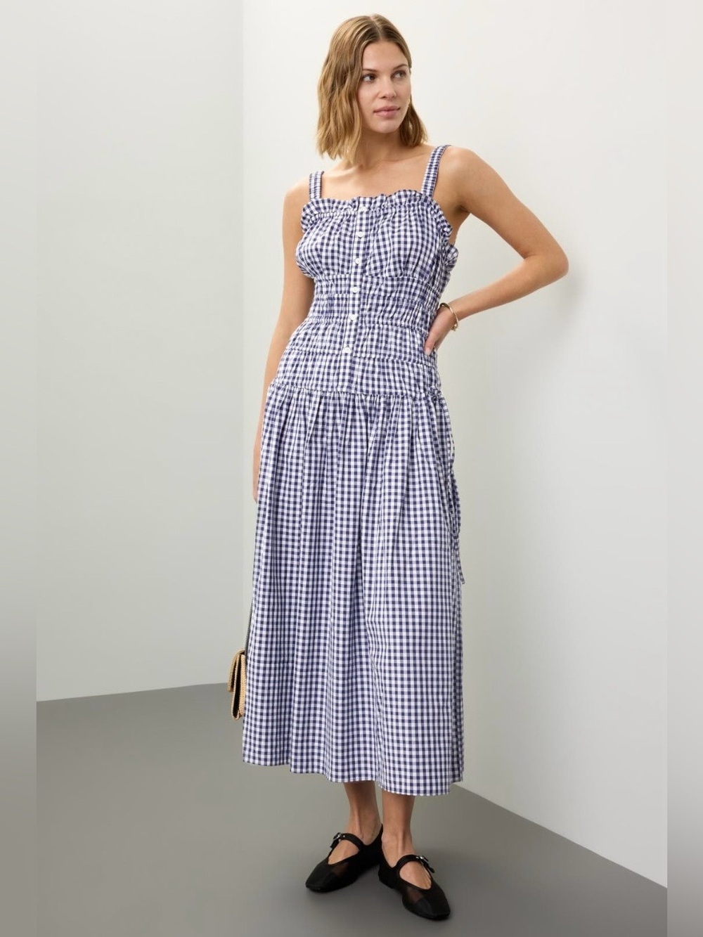 Jason Wu~Navy & White Gingham Smocked Sleeveless Midi Dress~Size 4~$335~